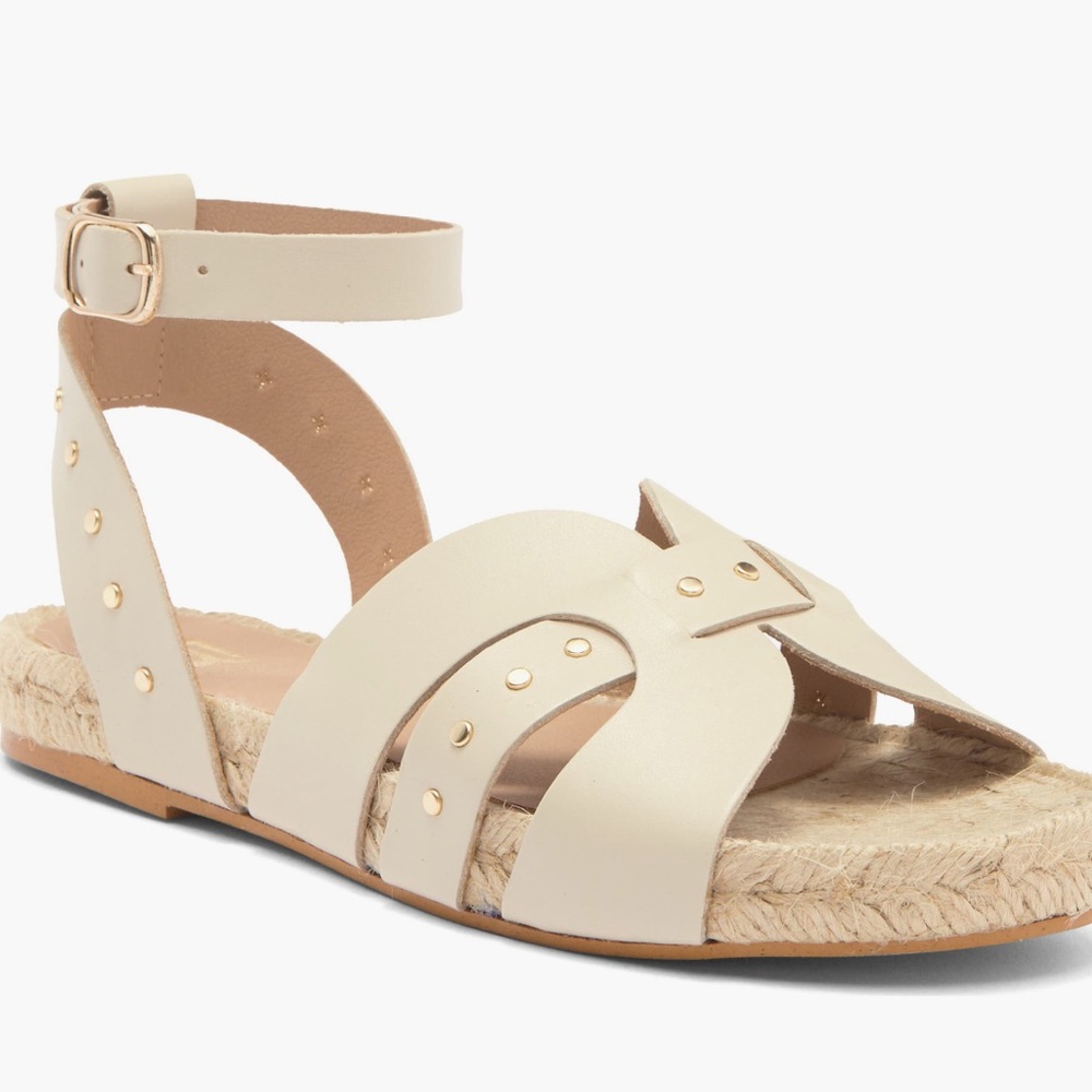 Bruno Magli Cream Espadrille Sandals with Gold Dots on the leather